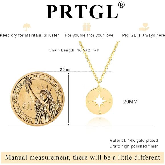 ⚡Gold Compass Pendant Necklace for Women Travel Adventure Jewelry Gift Idea - Picture 3 of 8